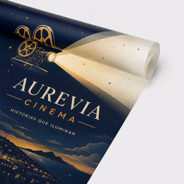 Lona translúcida backlit con impresión personalizada de la marca ficticia AUREVIA CINEMA