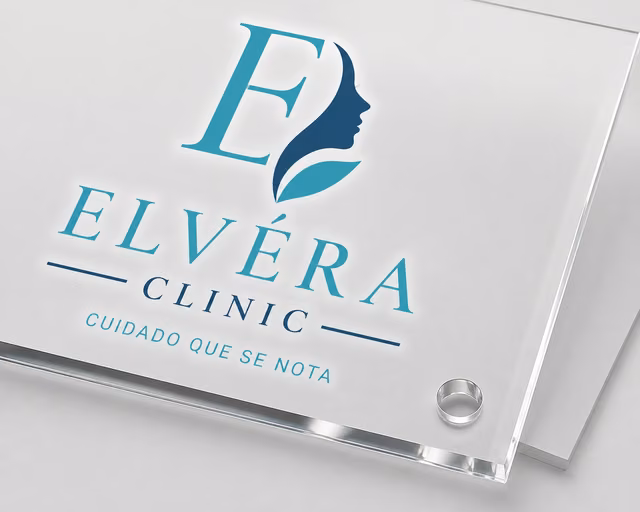 Metacrilato impreso con impresión personalizada de la marca ficticia ELVÉRA CLINIC