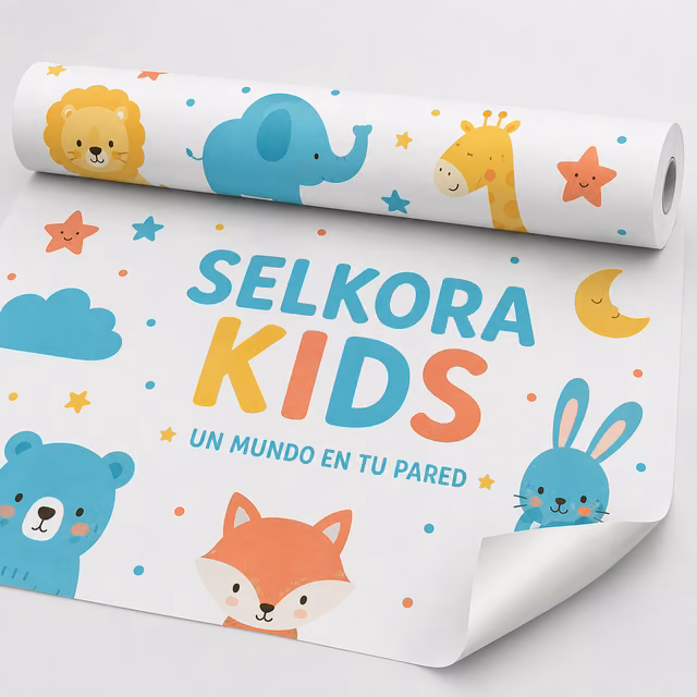 Vinilo para paredes con impresión personalizada de la marca ficticia SELKORA KIDS
