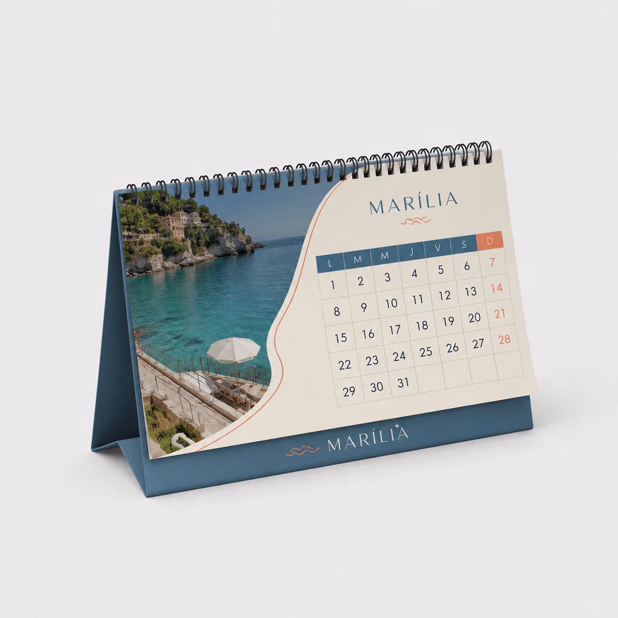 Calendarios de sobremesa con impresión personalizada de la marca ficticia MARÉLIA DAYS