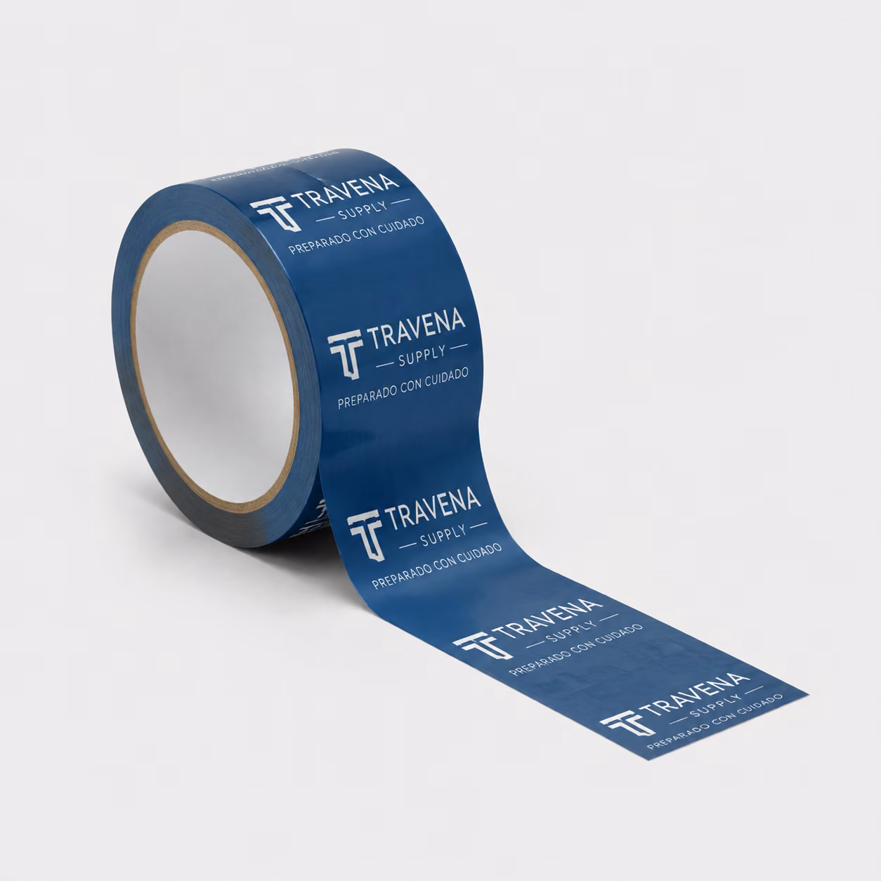 Cinta adhesiva personalizada con impresión personalizada de la marca ficticia TRAVENA SUPPLY