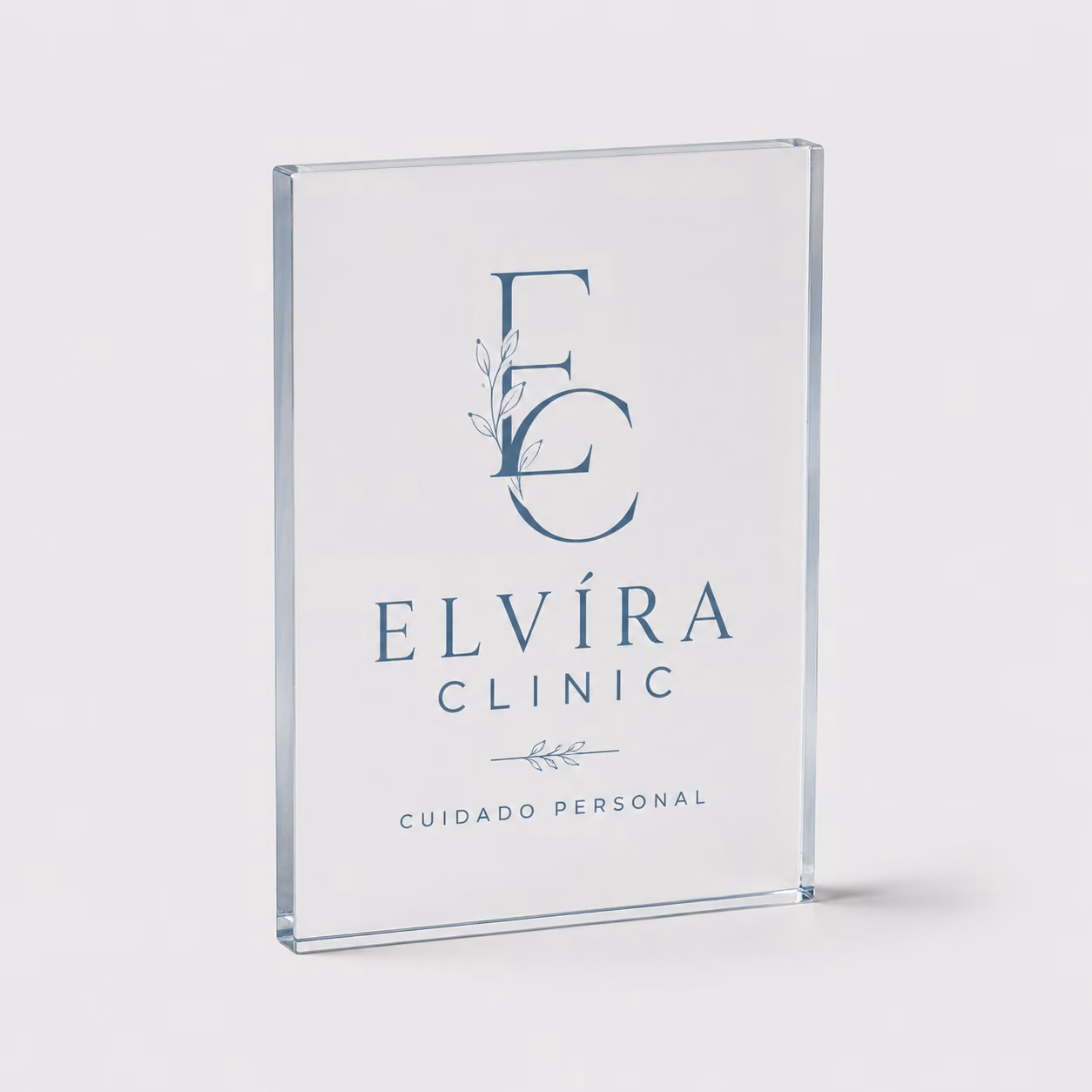 Metacrilato impreso con impresión personalizada de la marca ficticia ELVÉRA CLINIC
