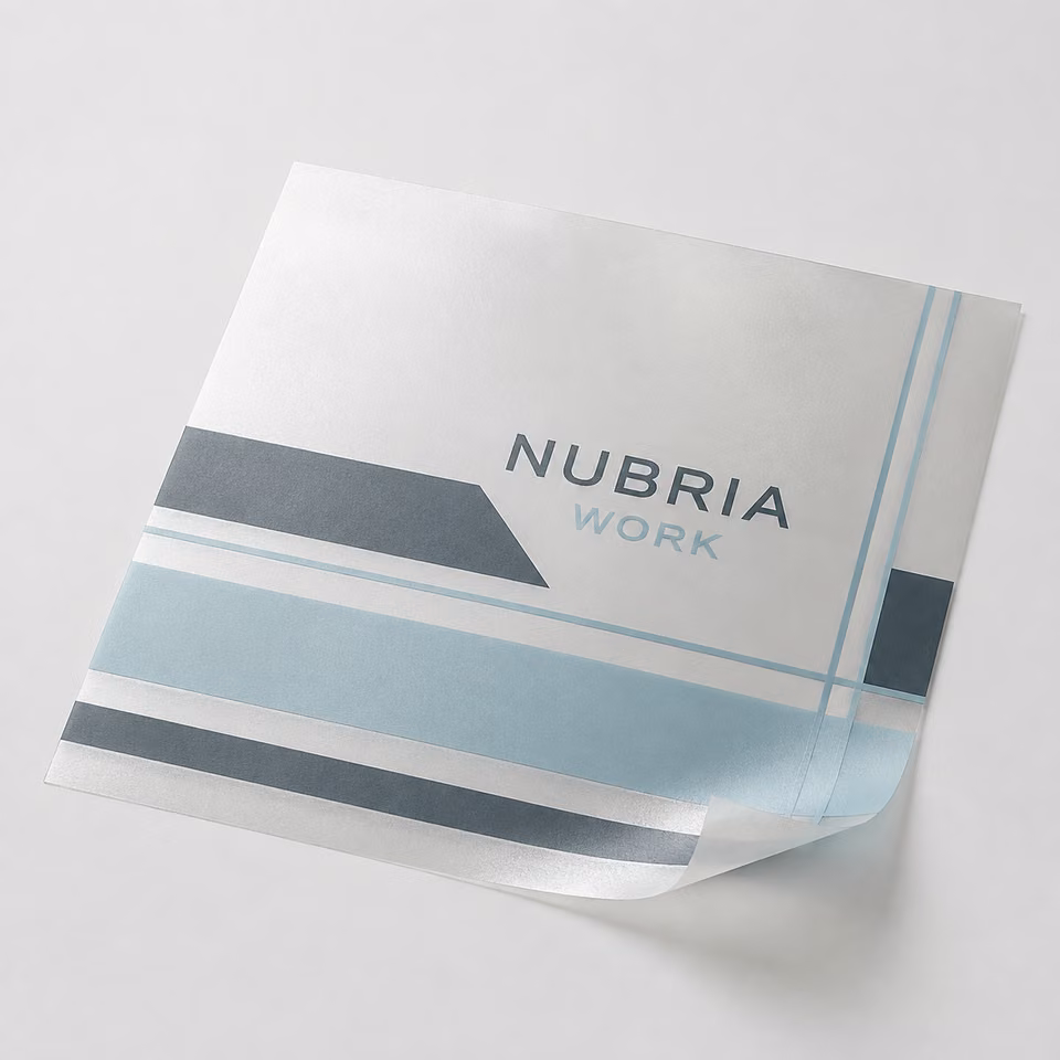 Vinilo efecto ácido con impresión personalizada de la marca ficticia NUBRIA WORK