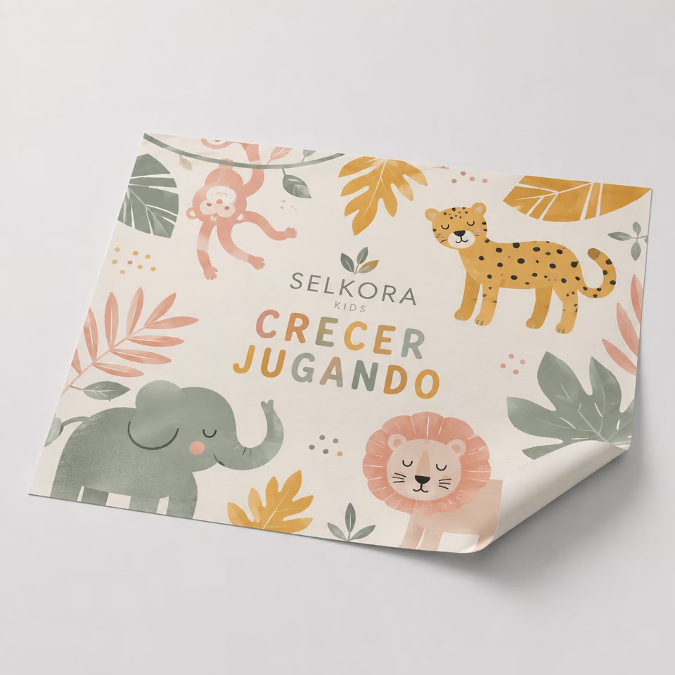 Vinilo para paredes con impresión personalizada de la marca ficticia SELKORA KIDS