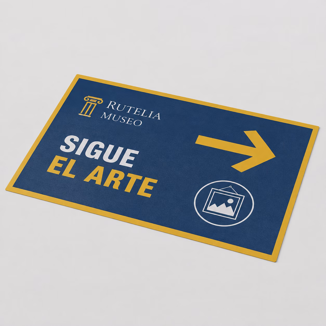 Vinilo para suelos con impresión personalizada de la marca ficticia RUTELIA MUSEO